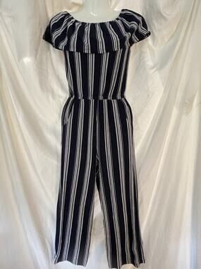 EYEShadow Jumpsuit Girl’s Size 8 Navy White Stripe Jumper Casual Boho Stretch